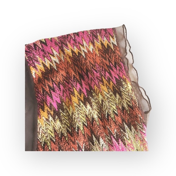 new Papillon Blanc 🝮 Sheer Woven Chiffon Top 🝮 Ikat Stripe 🝮 Pink Brown 🝮 L